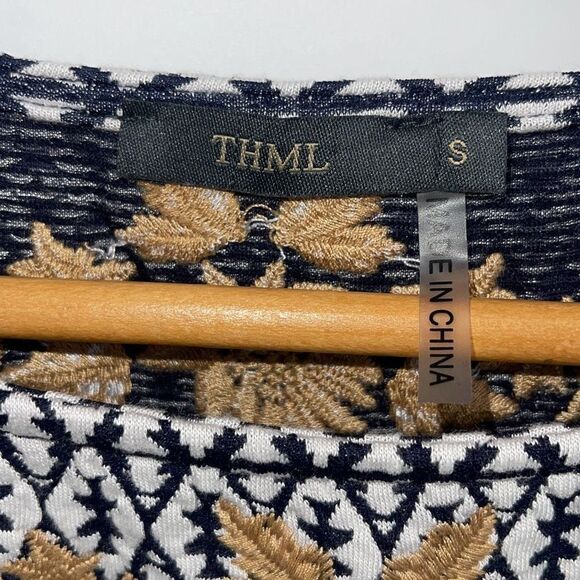 THML Womens Geometric Print Embroidered Shift Mini Dress Multicolor Size Small - Picture 4 of 8